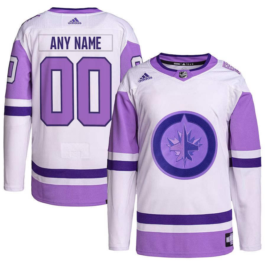 Men Winnipeg Jets adidas White Purple Hockey Fights Cancer Primegreen Authentic Custom NHL Jersey